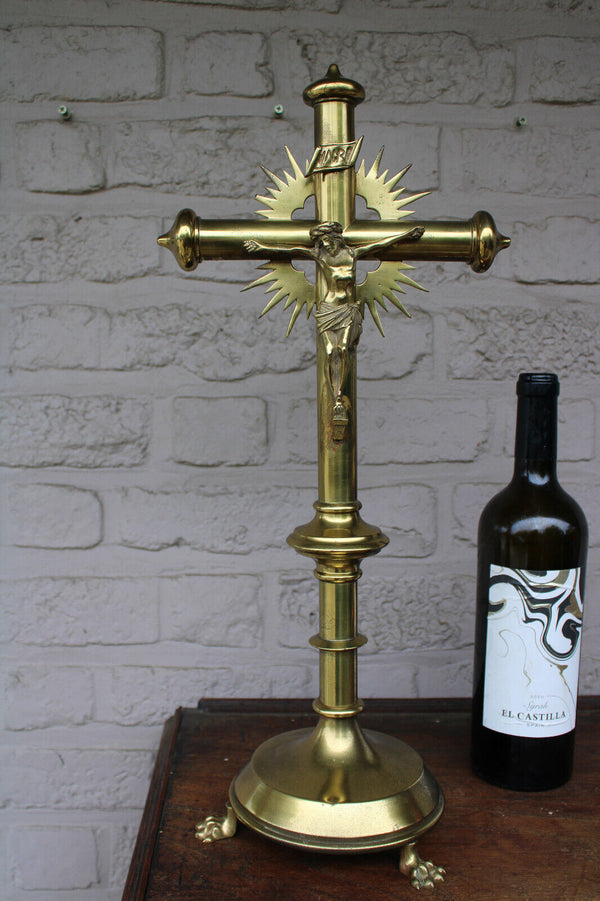 Antique brass altar church crucifix