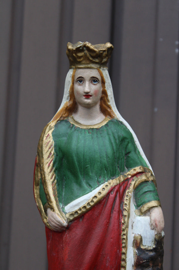 Antique ceramic chalk saint barbara figurine statue religious