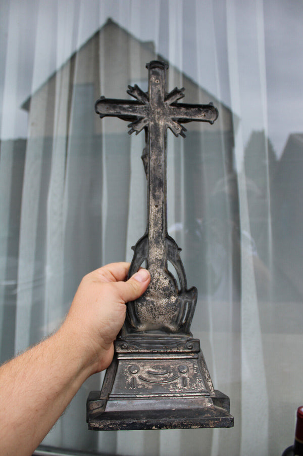 Antique spelter zinc metal art deco crucifix cross