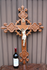 Antique XL 35,4"  wood carved fleur lys ceramic corpus church crucifix cross