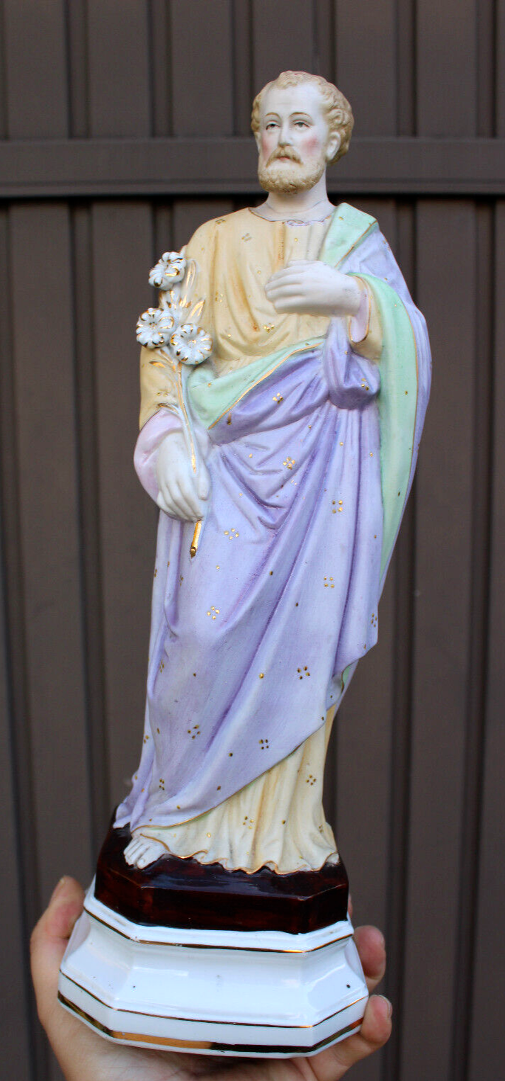 Antique french vieux paris porcelain high quality saint joseph figurine statue