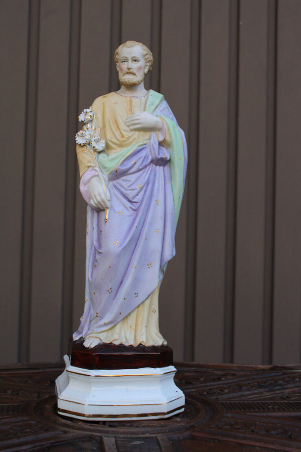 Antique french vieux paris porcelain bisque statue saint joseph
