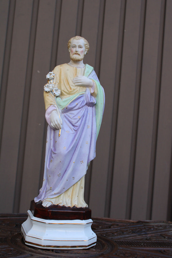 Antique french vieux paris porcelain bisque statue saint joseph