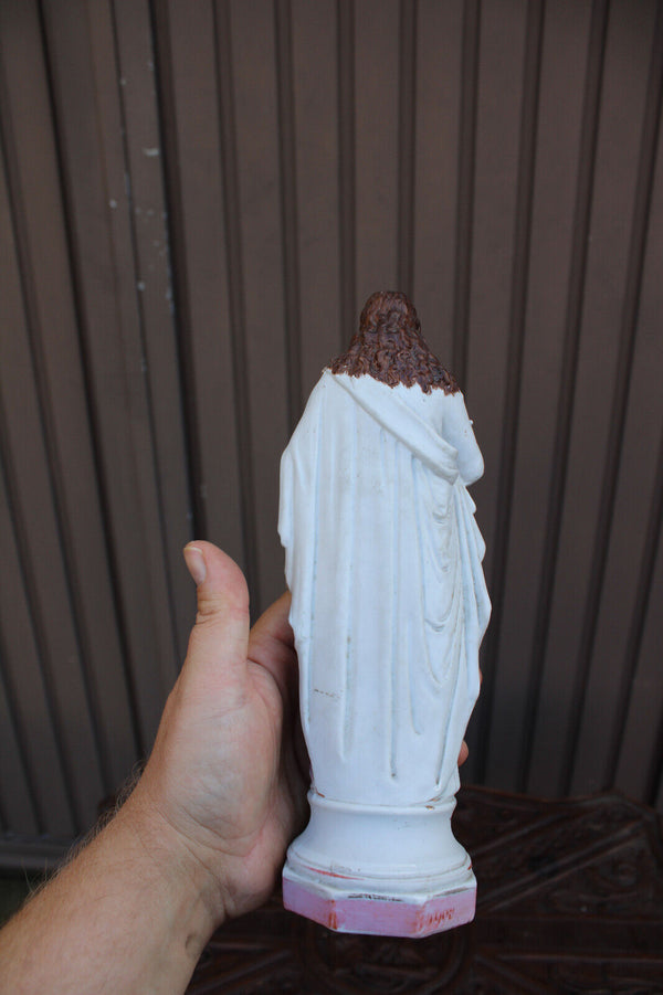 Antique french vieux paris porcelain sacred heart jesus statue figurine