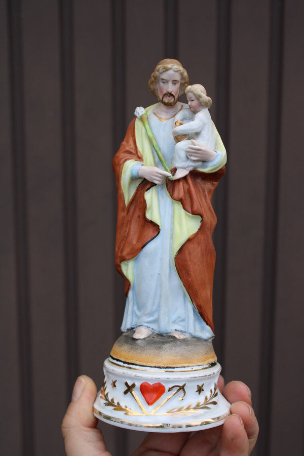 Antique french vieux paris porcelain bisque saint joseph satue