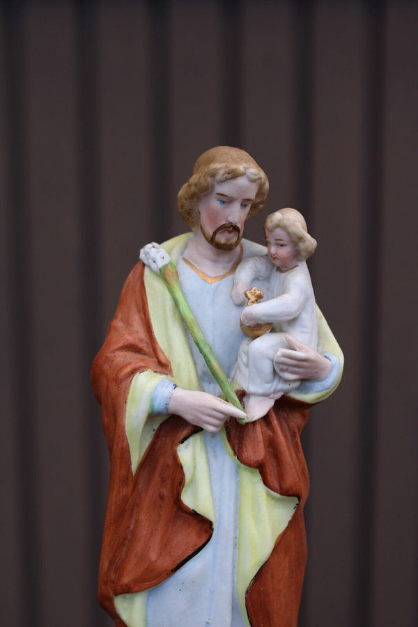 Antique french vieux paris porcelain bisque saint joseph satue