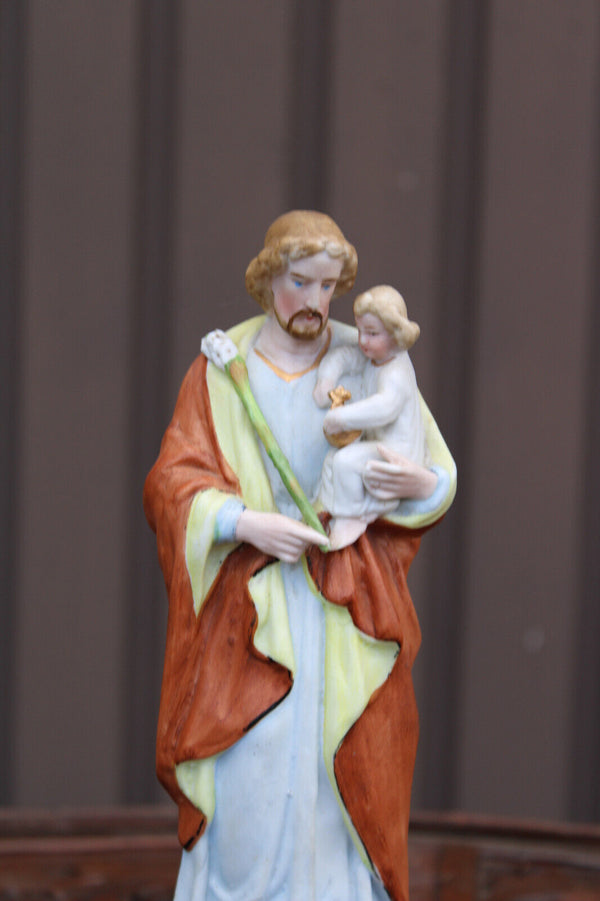 Antique french vieux paris porcelain bisque saint joseph satue
