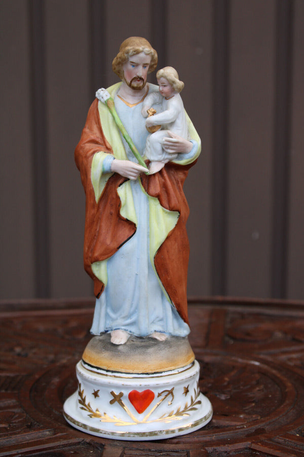 Antique french vieux paris porcelain bisque saint joseph satue