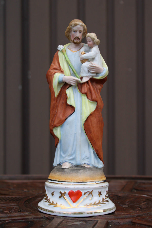 Antique french vieux paris porcelain bisque saint joseph satue