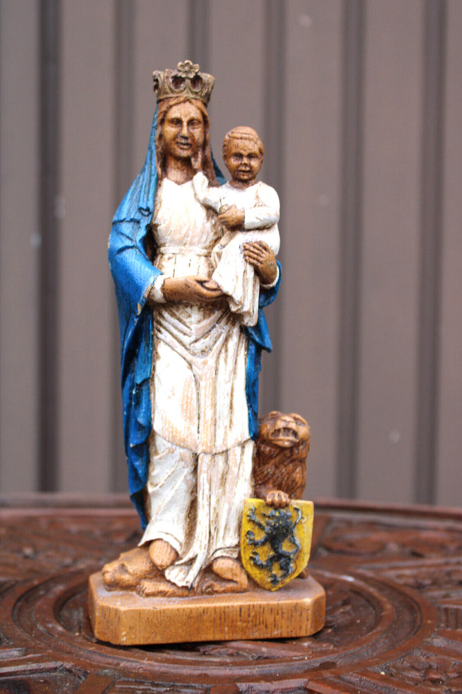 1950 Flanders ceramic our lady of flanders statue figurine lion