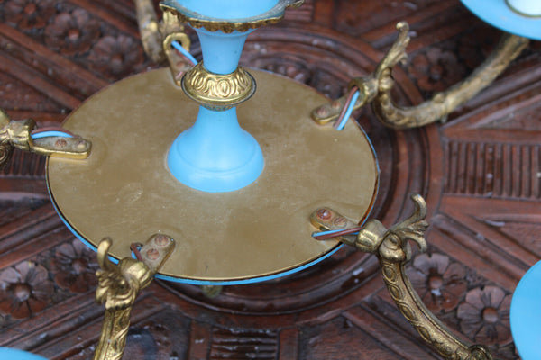 Vintage turquoise Blue metal brass chandelier 1960 mid century