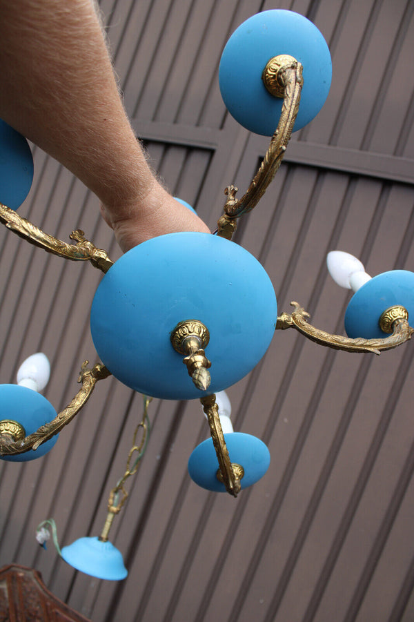 Vintage turquoise Blue metal brass chandelier 1960 mid century