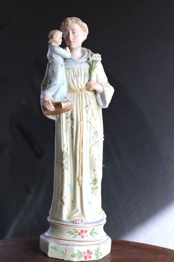 Antique german bisque porcelain saint anthony religious statue