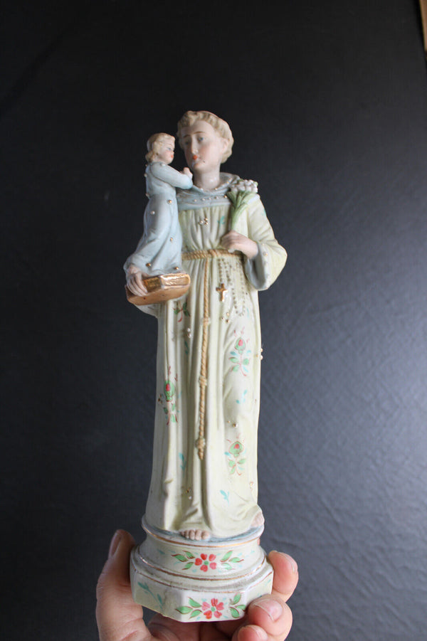 Antique german bisque porcelain saint anthony religious statue