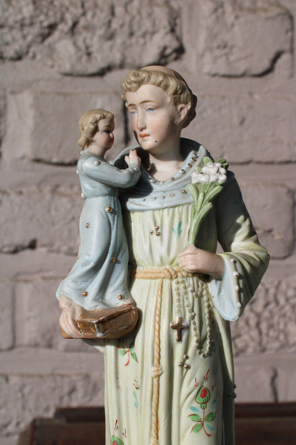 Antique german bisque porcelain saint anthony religious statue