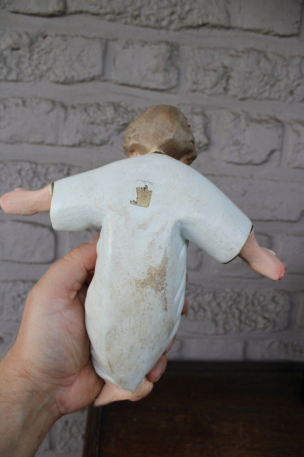 Antique French ceramic nativity baby jesus statue christmas child religious