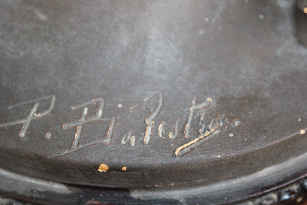 Antique BALESTRA  Terracotta signed Boy girl sculpure alabaster bowl shade 1950