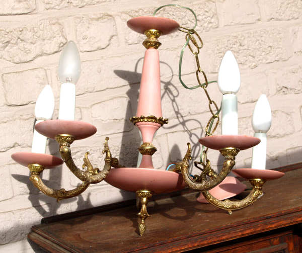 Vintage 1970 Metal pink 5 arm chandelier lamp