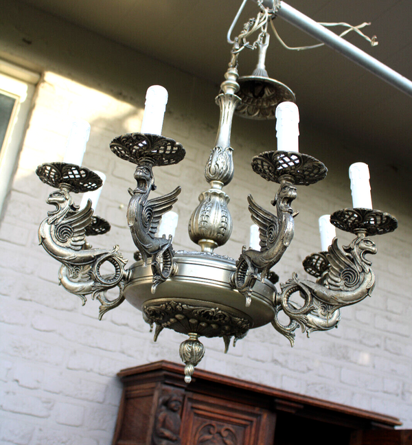 Vintage Brass silver grey Dragon 8 arms  chandelier lamp