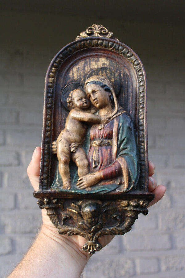 antique ceramic chalk madonna angel wall plaque panel relief religious