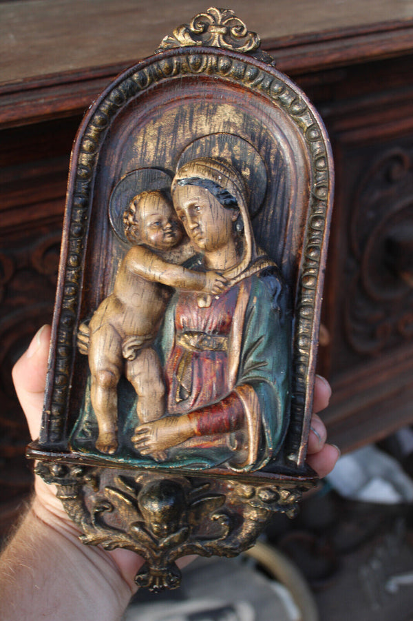 antique ceramic chalk madonna angel wall plaque panel relief religious