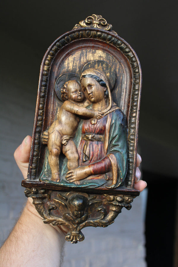 antique ceramic chalk madonna angel wall plaque panel relief religious