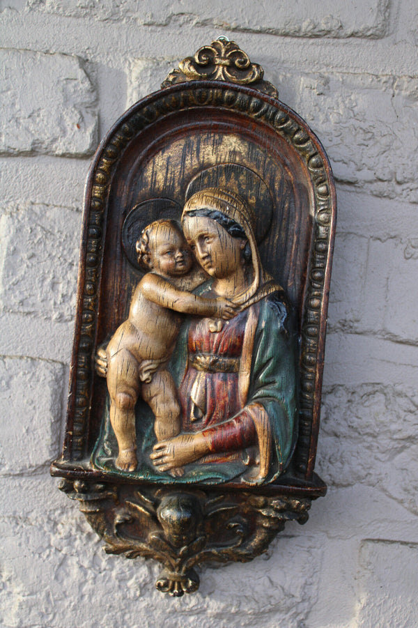 antique ceramic chalk madonna angel wall plaque panel relief religious