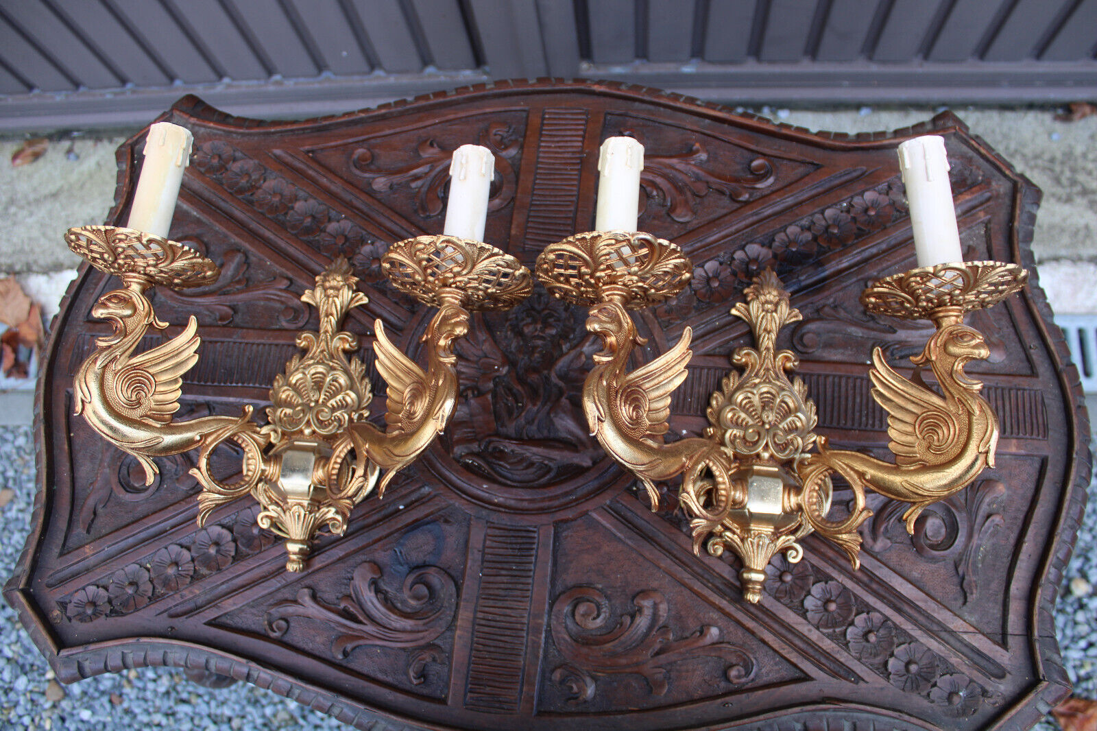 PAIR vintage brass dragon gold wall lights sconces 1970 | FF-Antiques