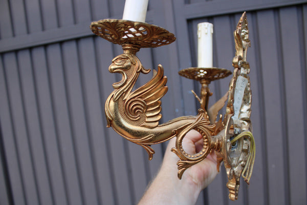 PAIR vintage brass dragon gold wall lights sconces 1970