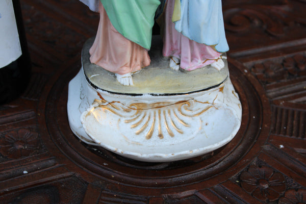 Antique belgian vieux andenne bisque porcelain holy water font calvary crucifix