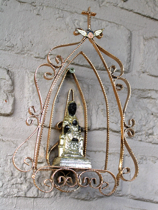 Vintage metal Black madonna chapel wall statue religious