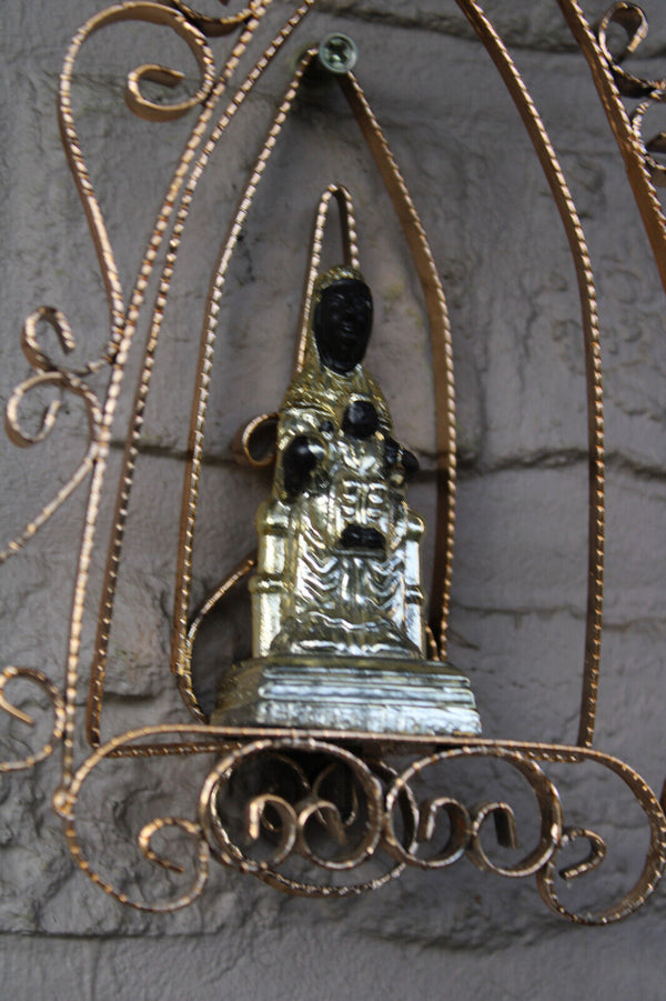 Vintage metal Black madonna chapel wall statue religious