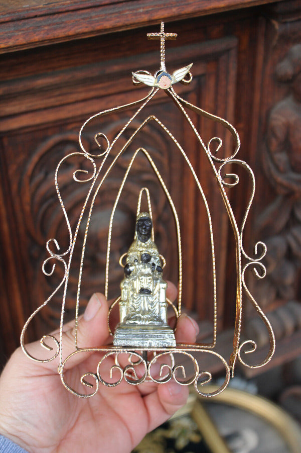 Vintage metal Black madonna chapel wall statue religious