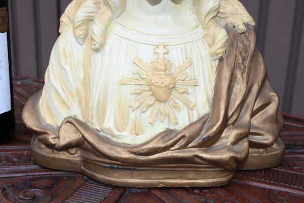 Antique ceramic art deco sacred heart christ bust statue signed