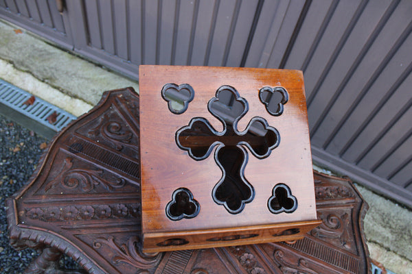 Antique wood carved bible stand  lectern religious crucifix rare