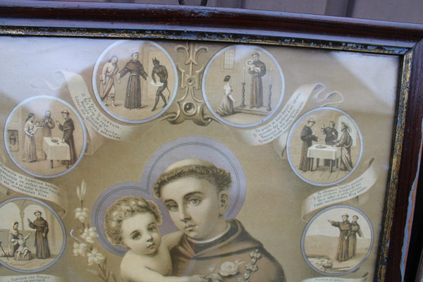 Antique pair religious 19thc Litho frames plaques crucifixion saint anthony