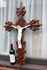 Antique XL wood carved crucifix porcelain corpus fleur de lys neo gothic rare