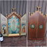 Antique Religious triptych painting coronation mary angels saint rare wood frame