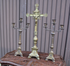 Antique bronze altar church candle holders crucifix set religious rare