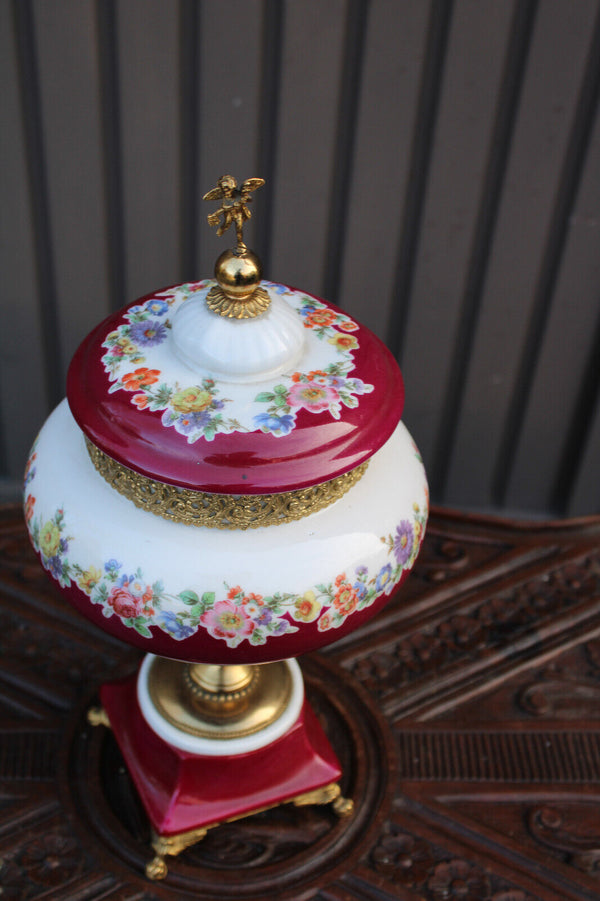 Vintage italian porcelain centerpiece lidded bowl vase putti cherub figurine