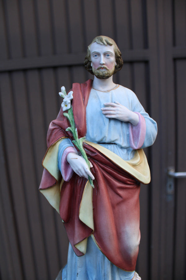 Antique french vieux paris porcelain saint joseph large statue figurine rare