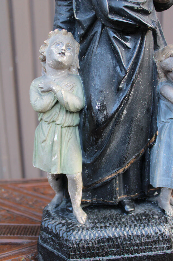 Antique large ceramic saint vincentius statue children religious
