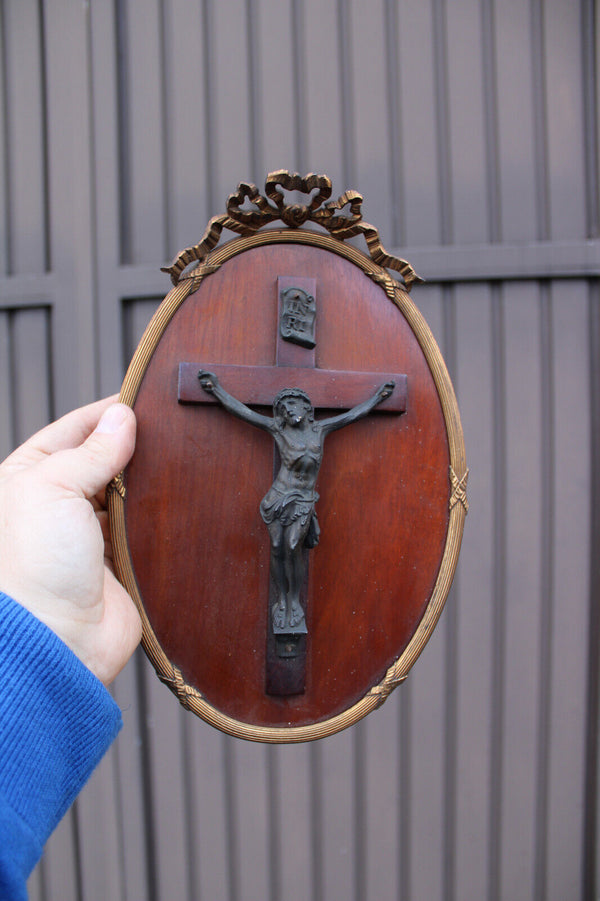 Antique bronze wood wall plaque crucifix louis XVI decor religious