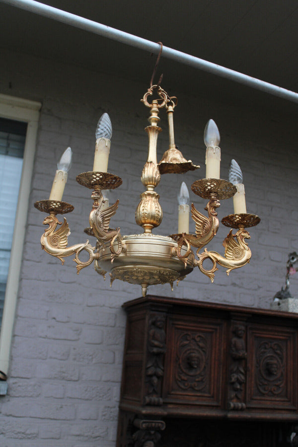 Vintage Brass Metal gold gilt Dragon chandelier castle gothic Design rare