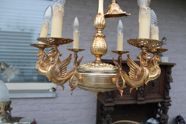 Vintage Brass Metal gold gilt Dragon chandelier castle gothic Design rare