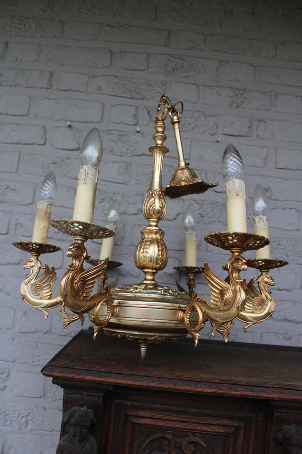 Vintage Brass Metal gold gilt Dragon chandelier castle gothic Design rare