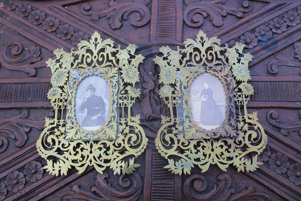 PAIR antique Copper cut picture photo frame art nouveau