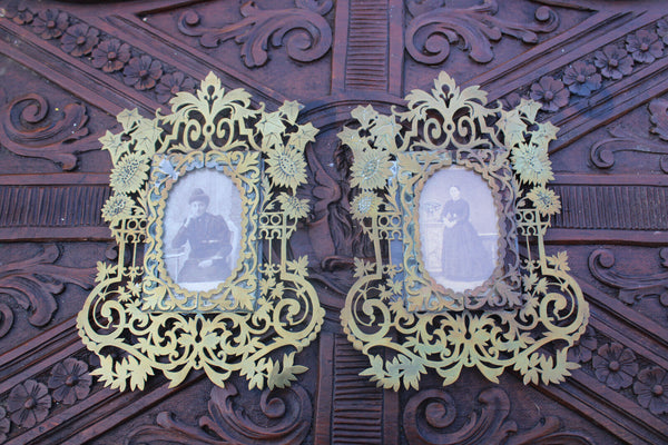 PAIR antique Copper cut picture photo frame art nouveau