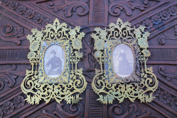 PAIR antique Copper cut picture photo frame art nouveau