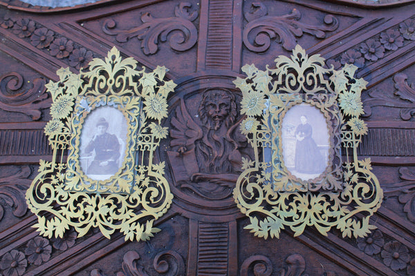 PAIR antique Copper cut picture photo frame art nouveau